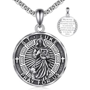 YFN Patron Saint Necklace Sterling Silver Amulet Medal Pendant Religious Protector Jewelry Gifts for Women Men(19. St Luke)
