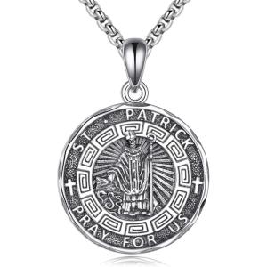YFN Patron Saint Necklace Sterling Silver Amulet Medal Pendant Religious Protector Jewelry Gifts for Women Men(20. St Patrick)