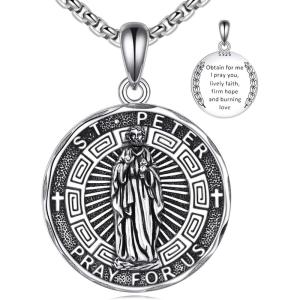 YFN Patron Saint Necklace Sterling Silver Amulet Medal Pendant Religious Protector Jewelry Gifts for Women Men(21. St Peter)
