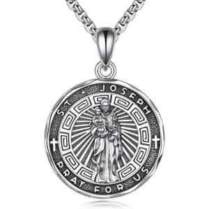 YFN Patron Saint Necklace Sterling Silver Amulet Medal Pendant Religious Protector Jewelry Gifts for Women Men(22. St Joseph)