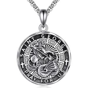 YFN Patron Saint Necklace Sterling Silver Amulet Medal Pendant Religious Protector Jewelry Gifts for Women Men(23. St George)