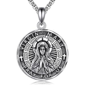 YFN Patron Saint Necklace Sterling Silver Amulet Medal Pendant Religious Protector Jewelry Gifts for Women Men(25. Virgin Mary)