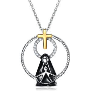 YFN Patron Saint Necklace Sterling Silver Amulet Medal Pendant Religious Protector Jewelry Gifts for Women Men(25. Virgin Mary (Black))