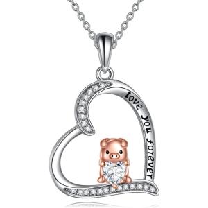 YFN Pig Necklace Jewelry Gifts 925 Sterling Silver Cute Animal Pendant with Heart Cz Necklace for WomenBirthday(Silver-Pig Necklace)