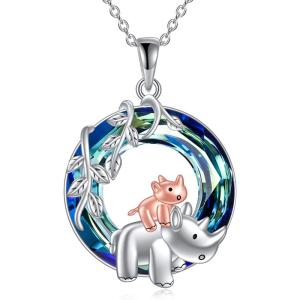 YFN Rhino Necklace Sterling Silver Rhino Jewelry Themed Rhinoceros Lover Gifts for Women 18″