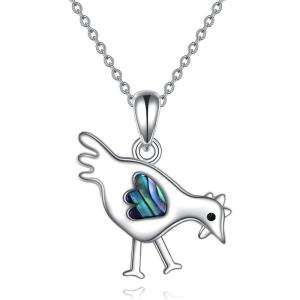 YFN Sloth/Owl/Cow/Otter/Highland Cow Gifts for Women Sterling Silver Sloth Animal Heart Pendant Necklace Jewelry(Silver-Chicken Necklace)