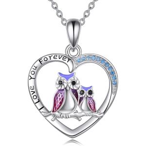 YFN Sloth/Owl/Cow/Otter/Highland Cow Gifts for Women Sterling Silver Sloth Animal Heart Pendant Necklace Jewelry(Silver-Owl Necklace)