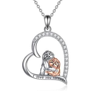 YFN Sloth/Owl/Cow/Otter/Highland Cow Gifts for Women Sterling Silver Sloth Animal Heart Pendant Necklace Jewelry(Silver-Sloth Necklace)