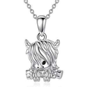 YFN Sloth/Owl/Cow/Otter/Highland Cow Gifts for Women Sterling Silver Sloth Animal Heart Pendant Necklace Jewelry(White-Highland Cow Necklace)