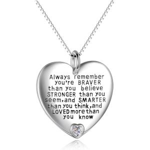 YFN Sterling Silver Always Remember You are Braver Than You Believe Jewelry Pendant Necklace Inspirational Gifts(April)