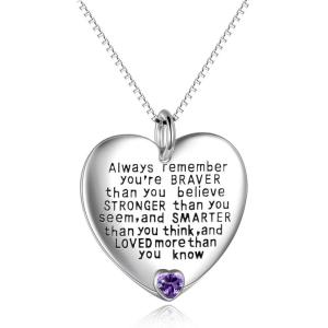 YFN Sterling Silver Always Remember You are Braver Than You Believe Jewelry Pendant Necklace Inspirational Gifts(February)