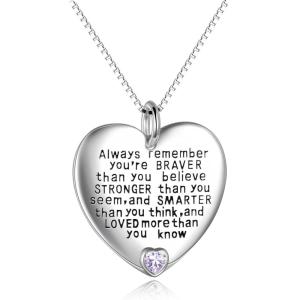 YFN Sterling Silver Always Remember You are Braver Than You Believe Jewelry Pendant Necklace Inspirational Gifts(June)
