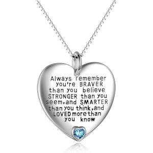 YFN Sterling Silver Always Remember You are Braver Than You Believe Jewelry Pendant Necklace Inspirational Gifts(March)
