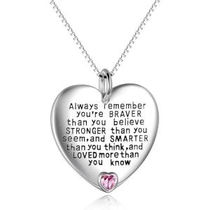 YFN Sterling Silver Always Remember You are Braver Than You Believe Jewelry Pendant Necklace Inspirational Gifts(October)