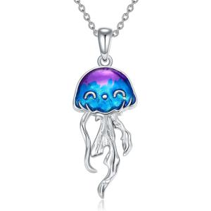YFN Sterling Silver Jellyfish/Octopus/Whale Tail Pendant Necklace Ocean Animal Jewelry Gift for Women(Jellyfish)