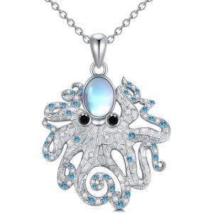 YFN Sterling Silver Jellyfish/Octopus/Whale Tail Pendant Necklace Ocean Animal Jewelry Gift for Women(Octopus)