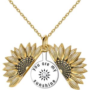 YFN Sterling Silver Sunflower Locket Necklace You Are My Sunshine With Birthstone Engraved Pendant Necklaces Birthday Gift for Her(Yellow-Apr)