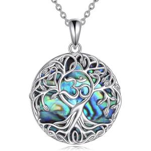 YFN Tree of Life Necklace Sterling Silver Celtic Knot Tree Pendant Jewelry Gifts for Women Men(Om)
