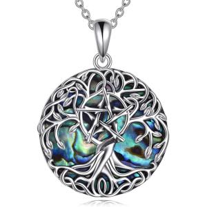 YFN Tree of Life Necklace Sterling Silver Celtic Knot Tree Pendant Jewelry Gifts for Women Men(Pentagram)