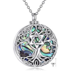 YFN Tree of Life Necklace Sterling Silver Celtic Knot Tree Pendant Jewelry Gifts for Women Men(Star of David Urn)