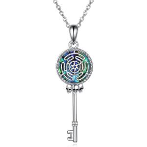YFN Triple Moon Goddess Necklace Sterling Silver Pentagram Pentacle Opal Pendant necklace Pagan Wiccan Magic Amulet Tree of Life Jewelry for Women Men 18″(Silver-Hecate Necklace)