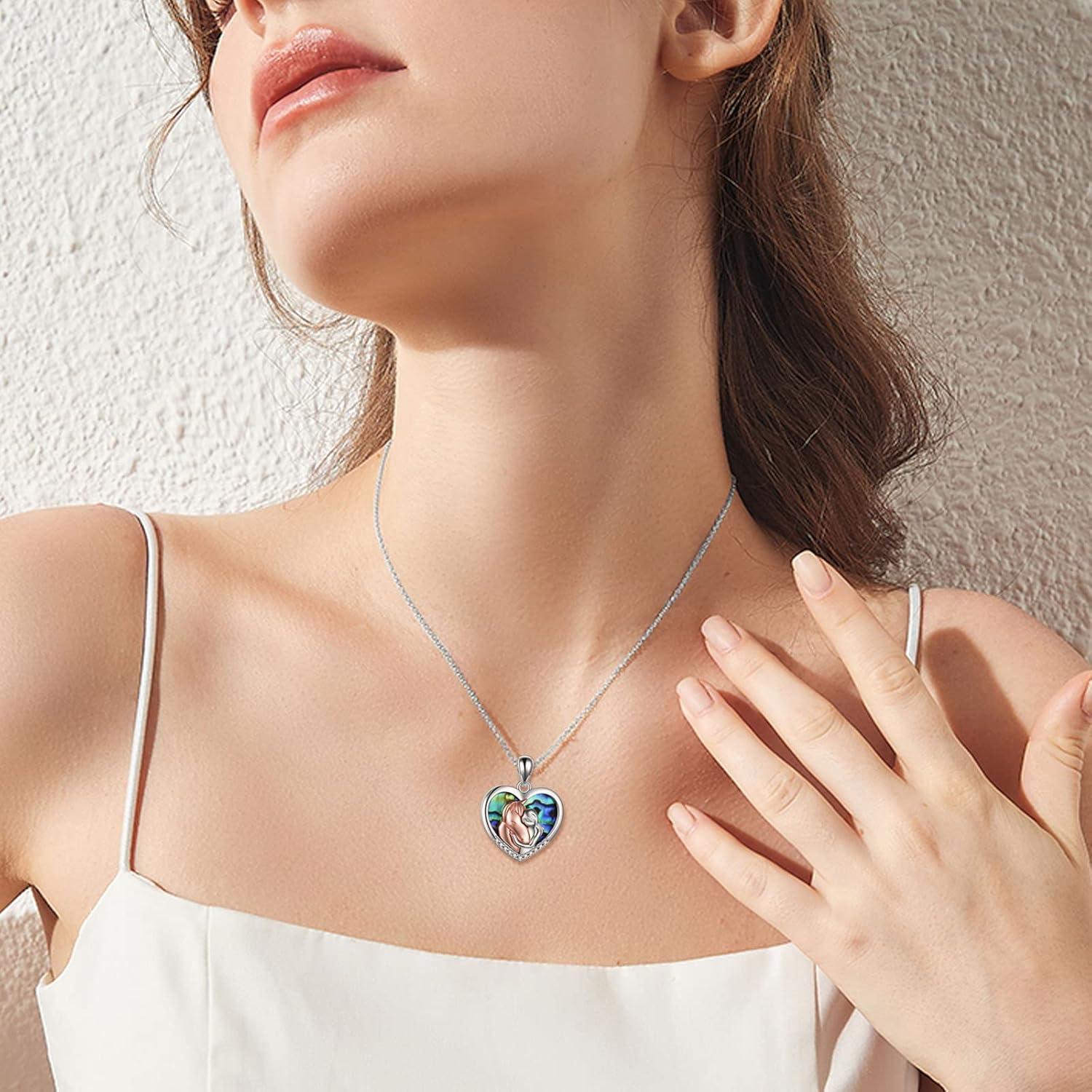 image:imageYFN Abalone Horse Pendant Necklace Jewelry 925 Sterling Silver Women Embrace Horse Gift for Women