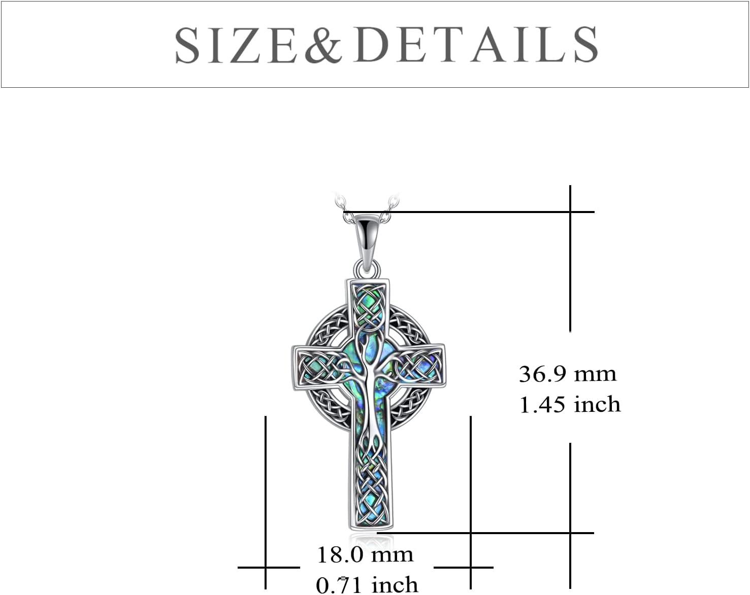 image:imageYFN Celtic Cross Necklace Sterling Silver Celtic Tree of Life Pendant Abalone Shell Cross Jewelry Gifts for Women Men