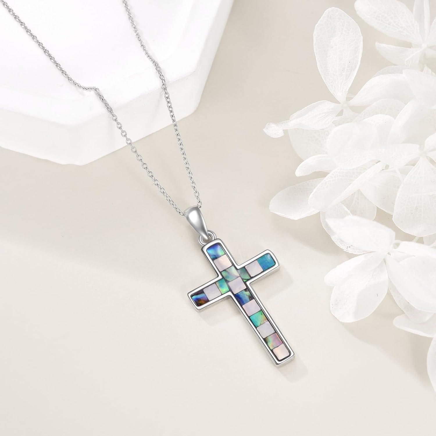 image:imageYFN Cross Necklace 925 Sterling Silver Celtic Knot Cross Infinity Heart Love Pendant Necklace 18Abalone Cross Necklace