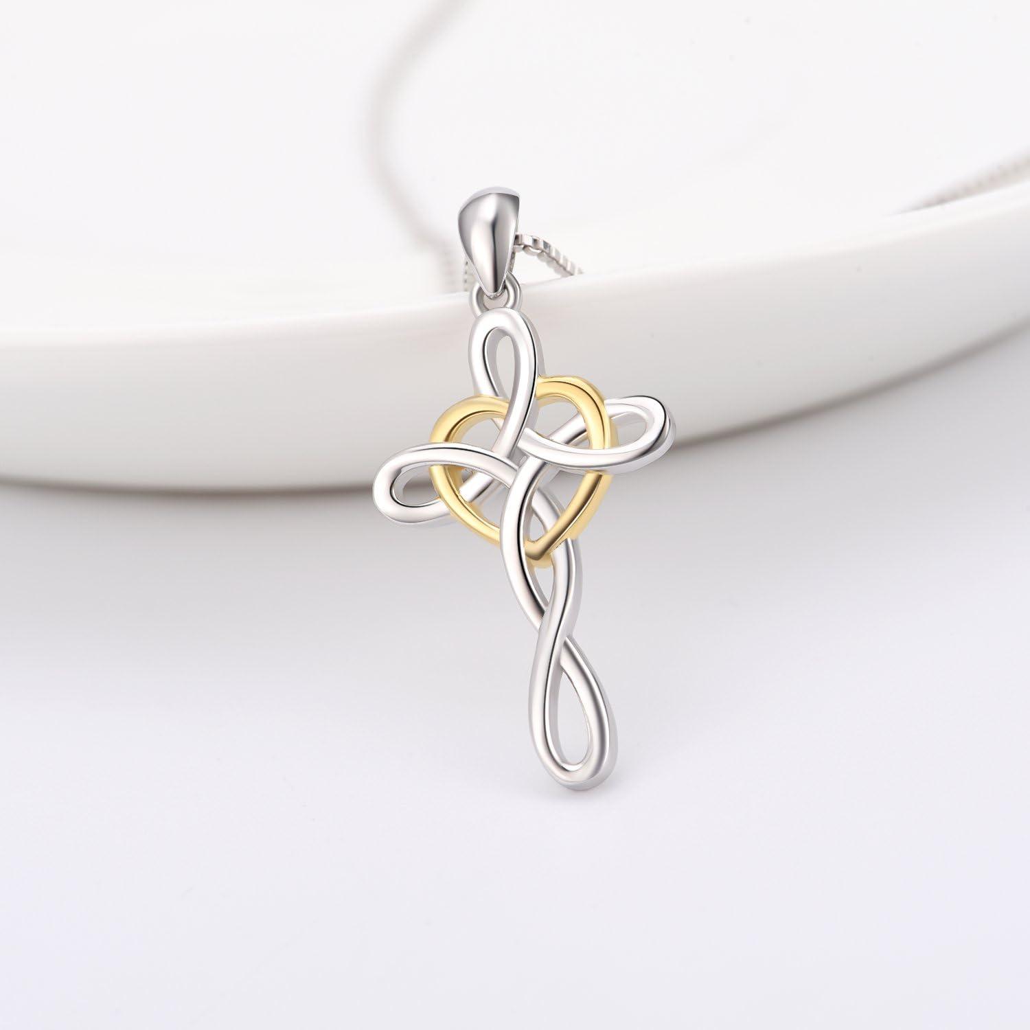 image:imageYFN Cross Necklace 925 Sterling Silver Celtic Knot Cross Infinity Heart Love Pendant Necklace 18God Heart Cross Necklace