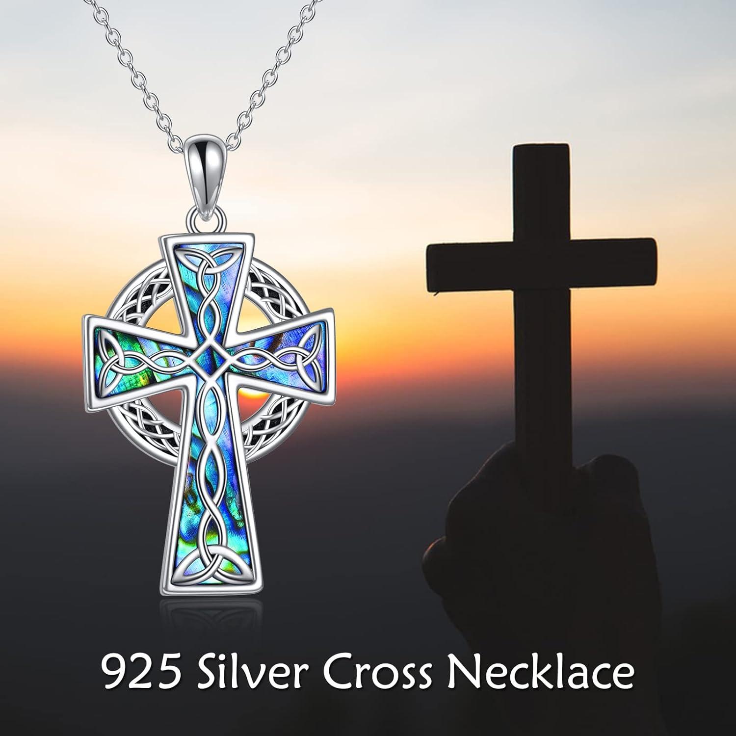 image:imageYFN Cross Necklace 925 Sterling Silver Celtic Knot Cross Infinity Heart Love Pendant Necklace 18Irish Celtic Cross Necklace