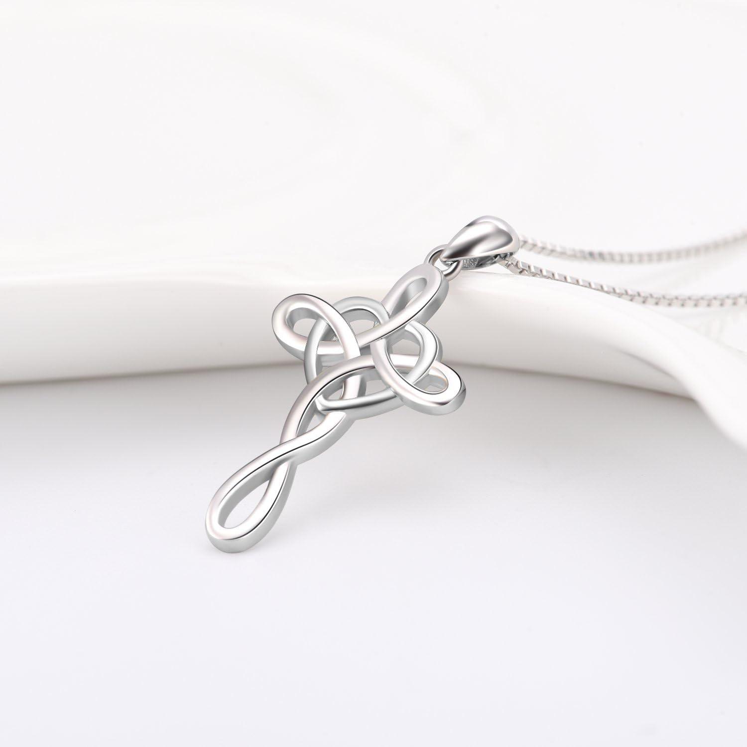 image:imageYFN Cross Necklace 925 Sterling Silver Celtic Knot Cross Infinity Heart Love Pendant Necklace 18Silver Celtic Knot Cross Necklace