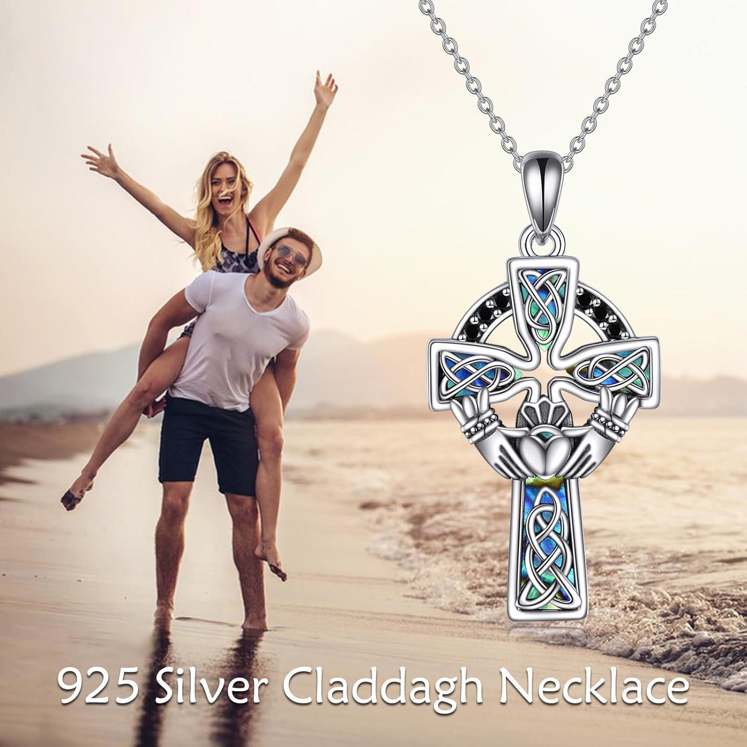 image:imageYFN Cross Necklace 925 Sterling Silver Celtic Knot Cross Infinity Heart Love Pendant Necklace 18SilverCeltic Cross Claddagh Necklace