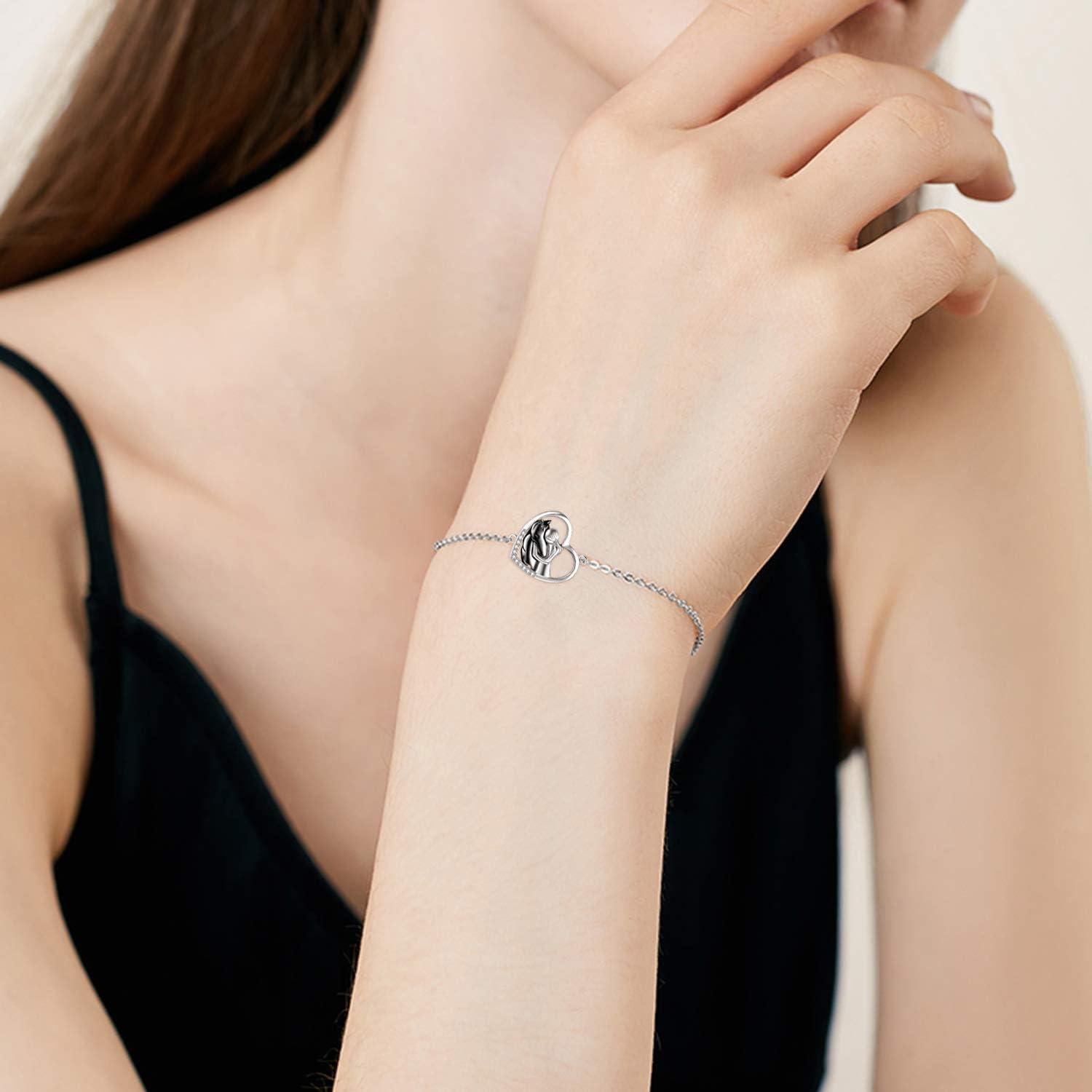 image:imageYFN Horse Jewelry Gift 925 Sterling Silver Horse Adjustable Bracelet for WomenBlack Horse Bracelet