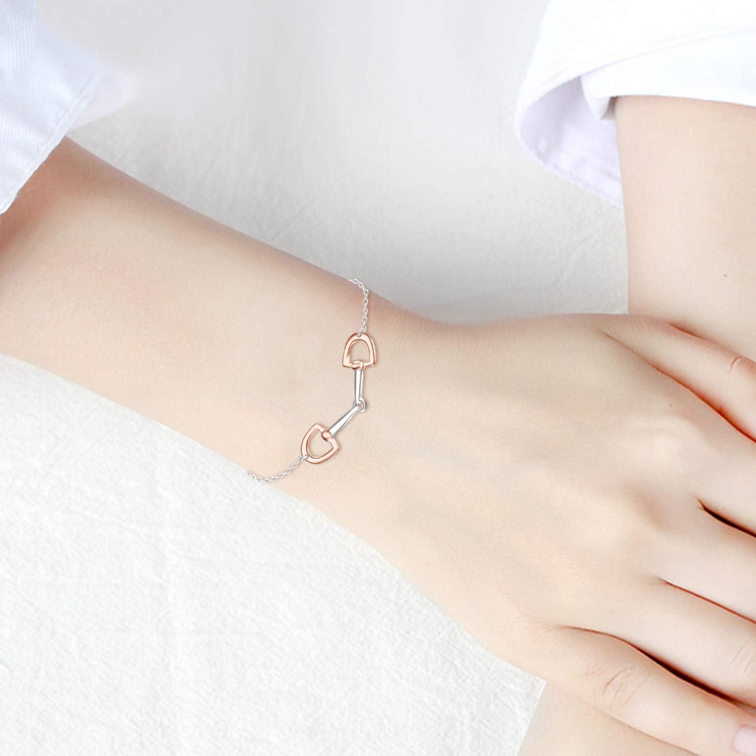 image:imageYFN Horse Jewelry Gift 925 Sterling Silver Horse Adjustable Bracelet for WomenStirrup Bracelet Rose