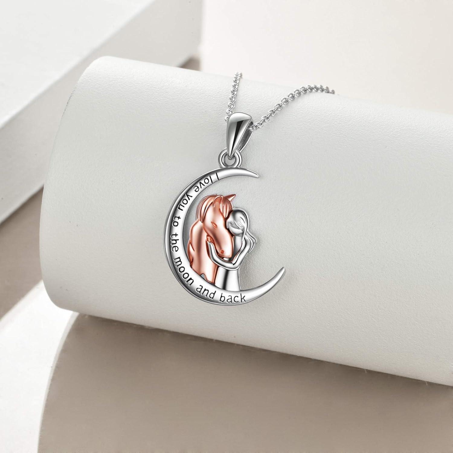image:imageYFN Horse Pendant Necklace Jewelry 925 Sterling Silver I Love You to the Moon and Back Necklace for Women