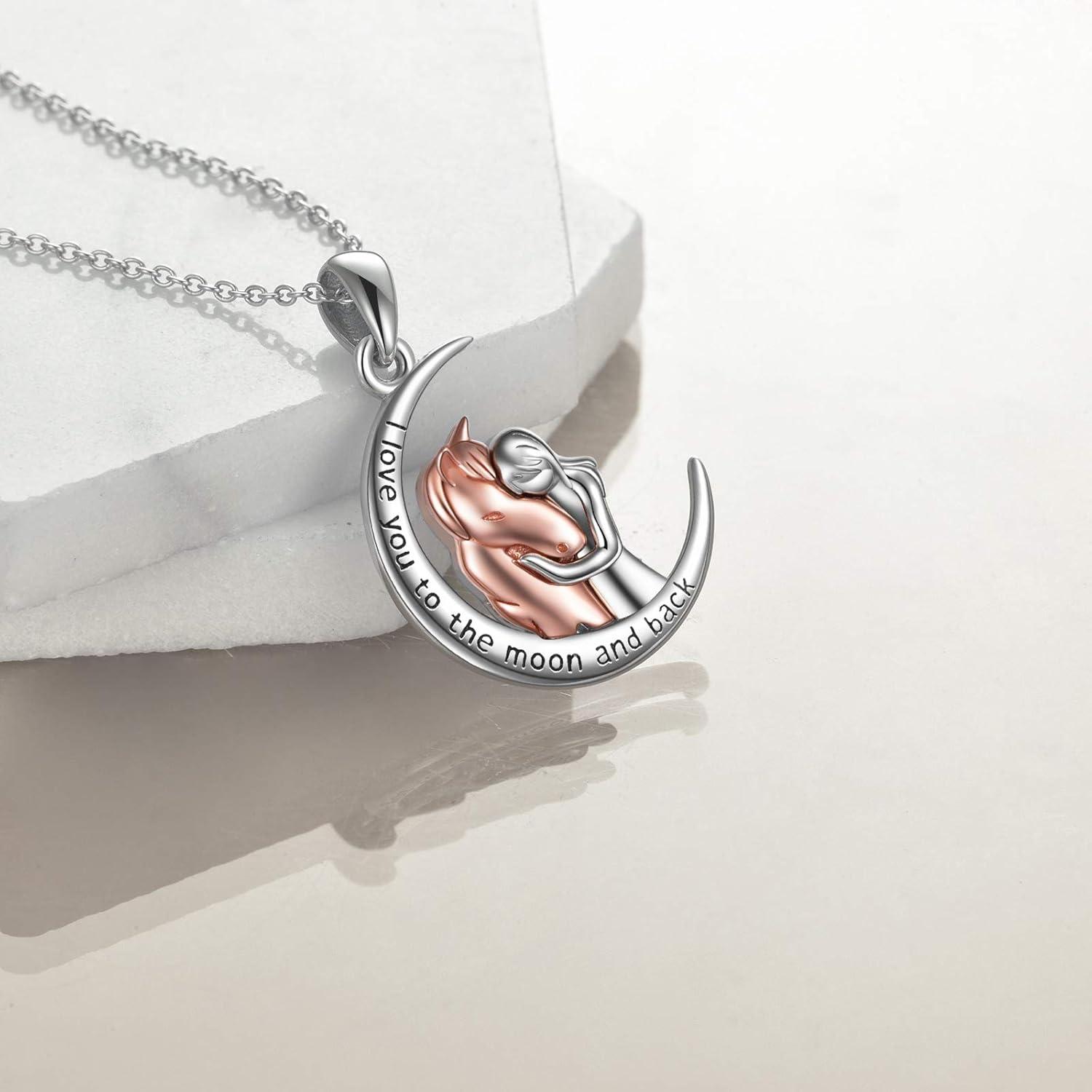image:imageYFN Horse Pendant Necklace Jewelry 925 Sterling Silver I Love You to the Moon and Back Necklace for Women