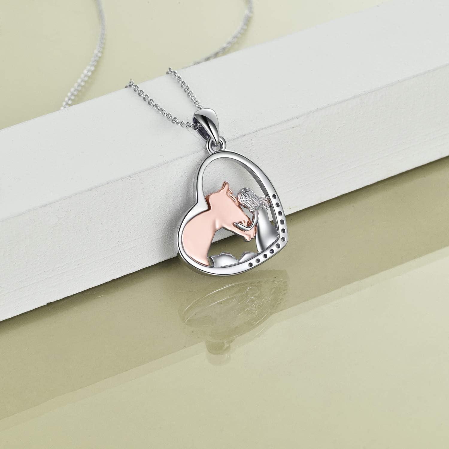 image:imageYFN Horse Pendant Necklace Jewelry 925 Sterling Silver Women Embrace Horse Gift for WomenA Rose Horse with Women Necklace