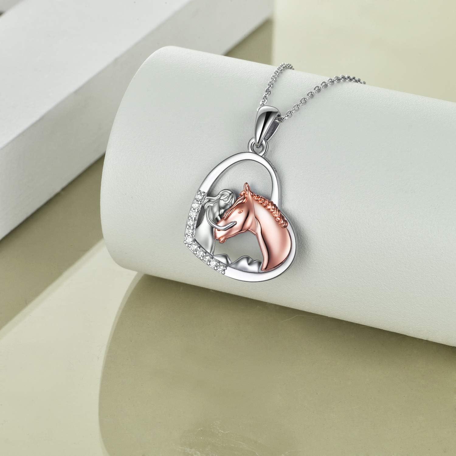 image:imageYFN Horse Pendant Necklace Jewelry 925 Sterling Silver Women Embrace Horse Gift for WomenA Rose Horse with Women Necklace