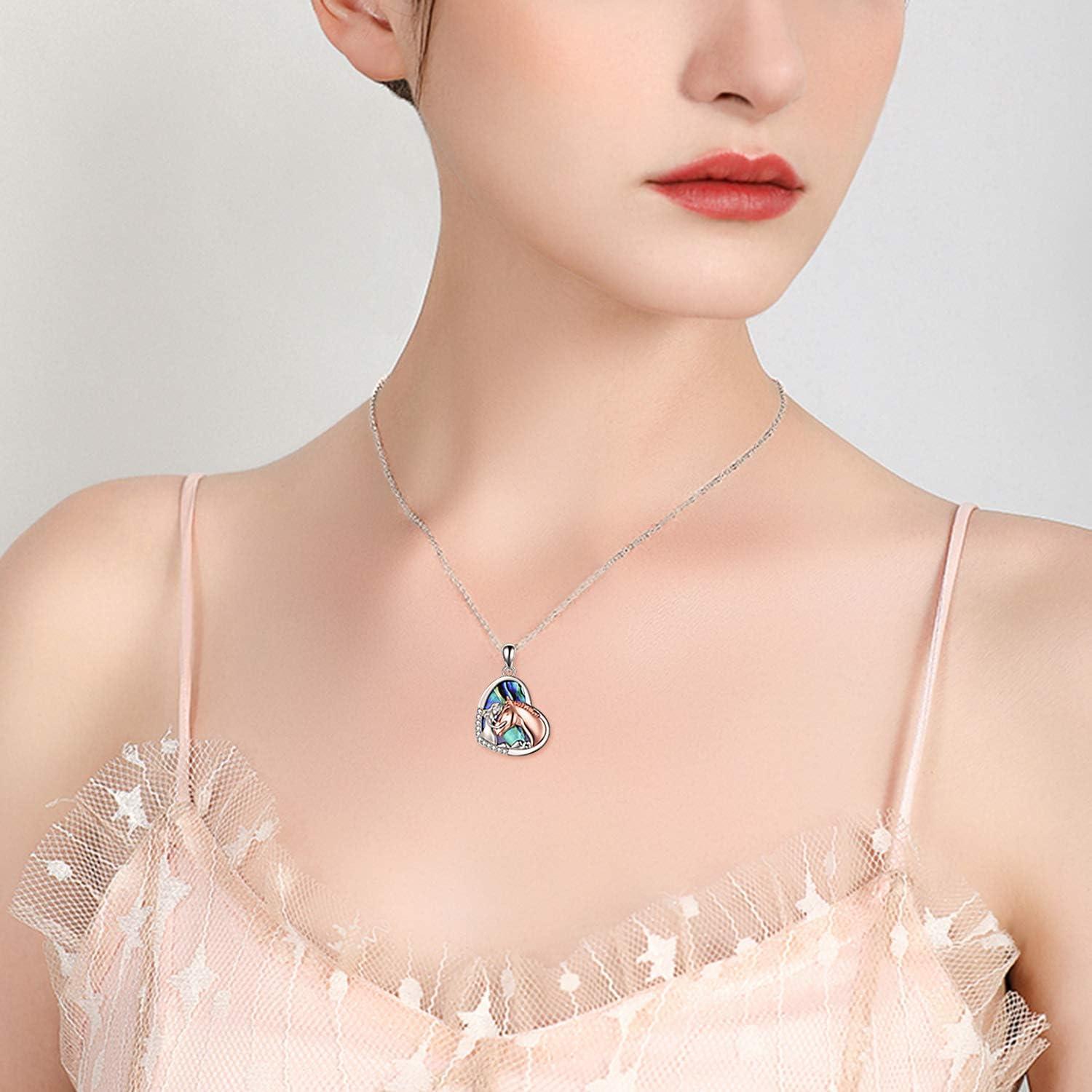 image:imageYFN Horse Pendant Necklace Jewelry 925 Sterling Silver Women Embrace Horse Gift for WomenAbalone Shell Horse Necklace