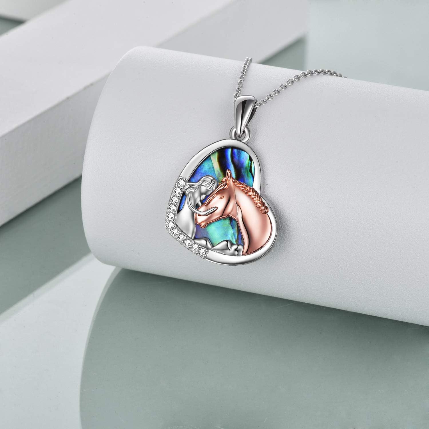 image:imageYFN Horse Pendant Necklace Jewelry 925 Sterling Silver Women Embrace Horse Gift for WomenAbalone Shell Horse Necklace