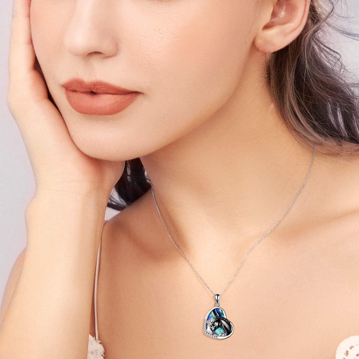 image:imageYFN Horse Pendant Necklace Jewelry 925 Sterling Silver Women Embrace Horse Gift for WomenBlack Horse with Abalone Shell Necklace