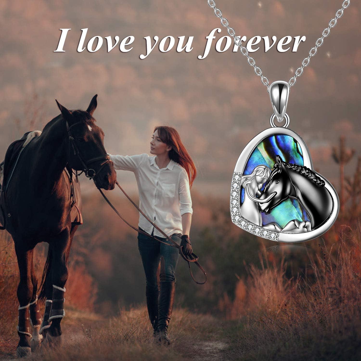image:imageYFN Horse Pendant Necklace Jewelry 925 Sterling Silver Women Embrace Horse Gift for WomenBlack Horse with Abalone Shell Necklace