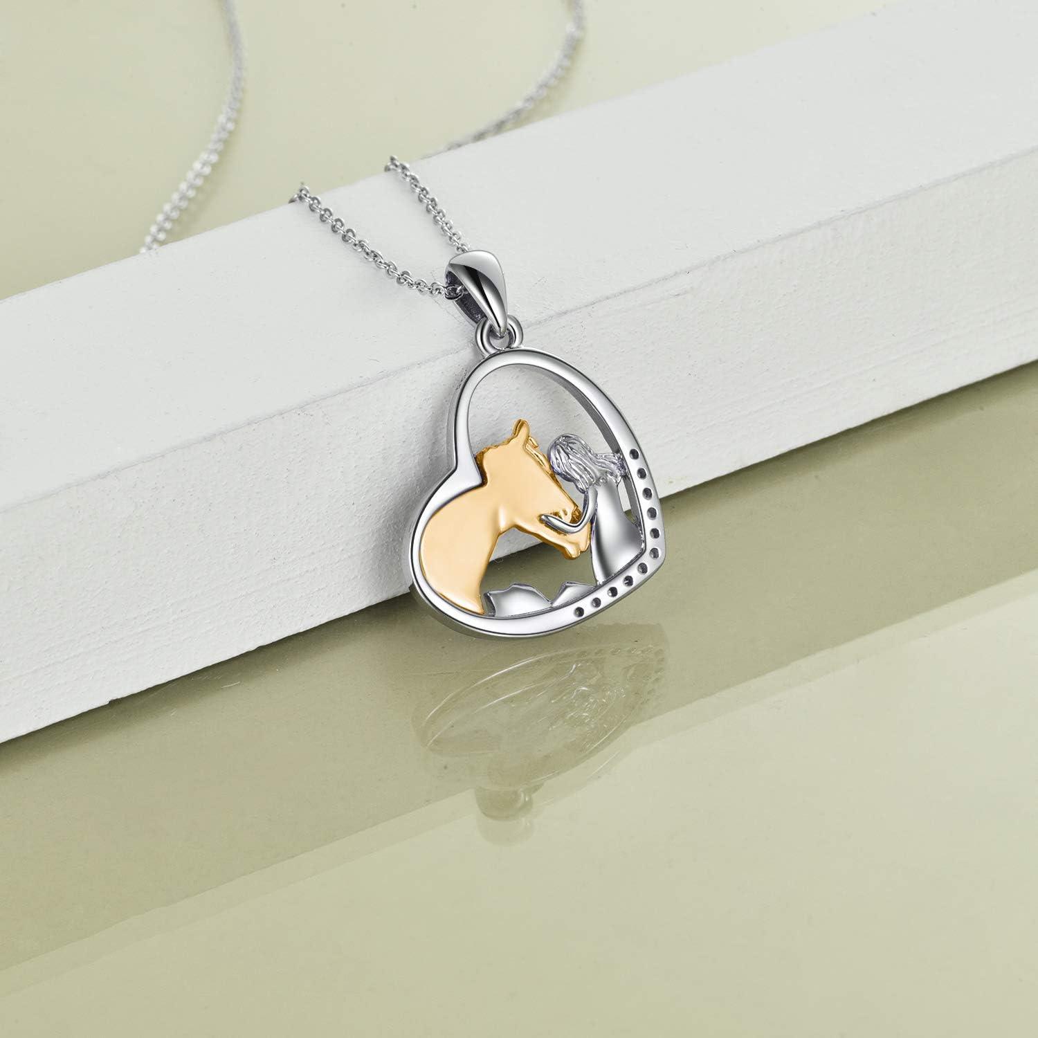 image:imageYFN Horse Pendant Necklace Jewelry 925 Sterling Silver Women Embrace Horse Gift for WomenGold Horse Necklace