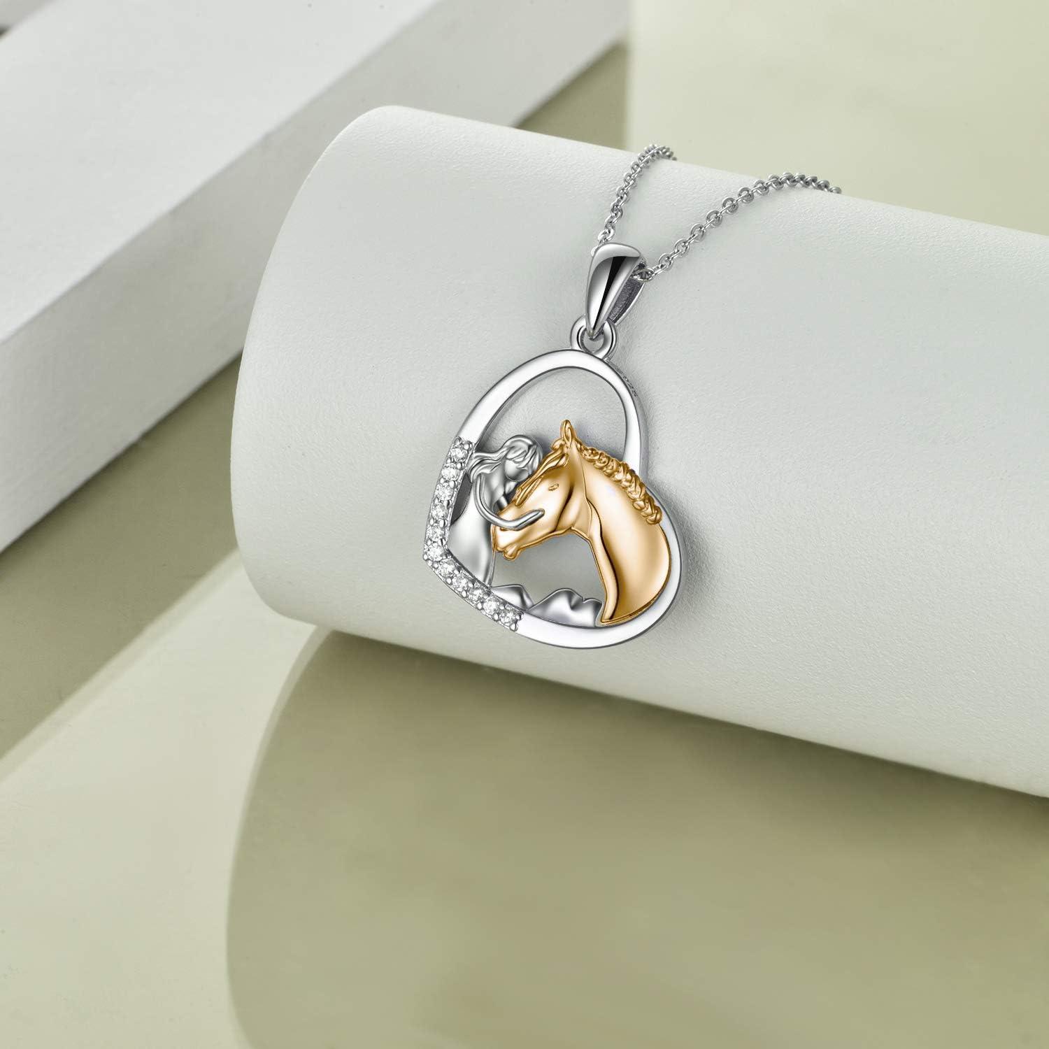 image:imageYFN Horse Pendant Necklace Jewelry 925 Sterling Silver Women Embrace Horse Gift for WomenGold Horse Necklace