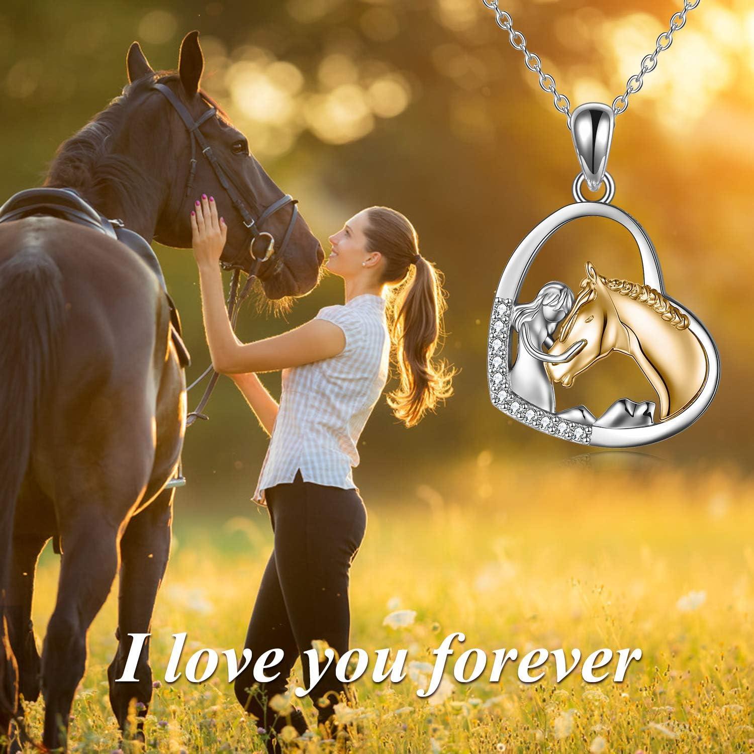 image:imageYFN Horse Pendant Necklace Jewelry 925 Sterling Silver Women Embrace Horse Gift for WomenGold Horse Necklace