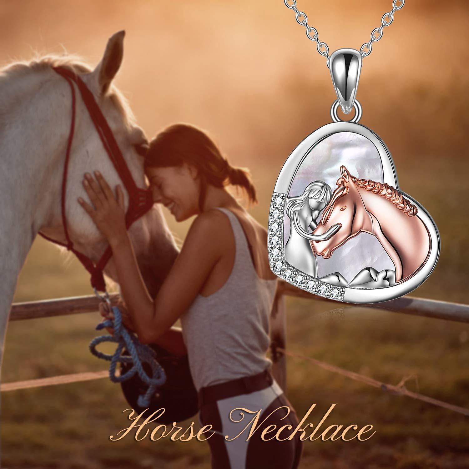 image:imageYFN Horse Pendant Necklace Jewelry 925 Sterling Silver Women Embrace Horse Gift for WomenHorse Necklace with Mother of Pearl