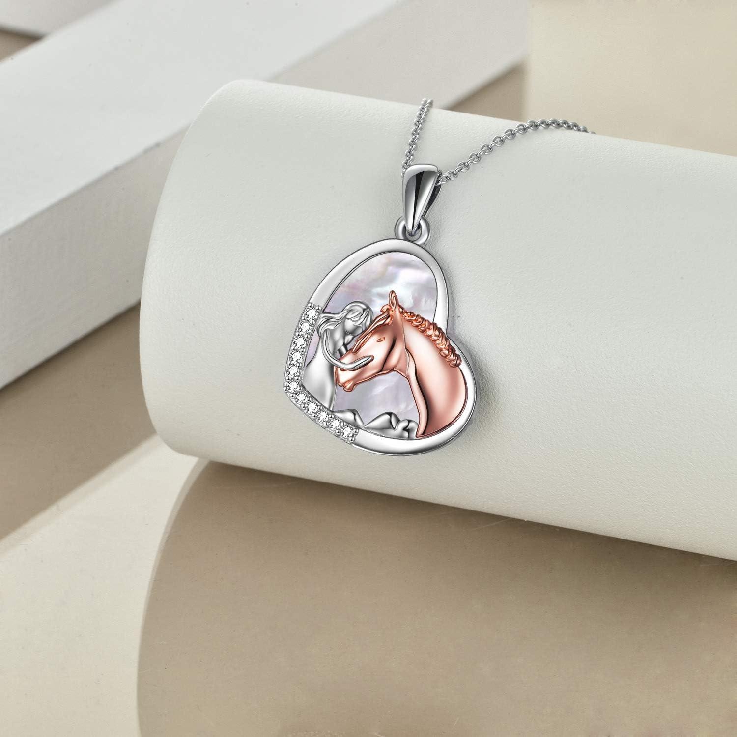 image:imageYFN Horse Pendant Necklace Jewelry 925 Sterling Silver Women Embrace Horse Gift for WomenHorse Necklace with Mother of Pearl