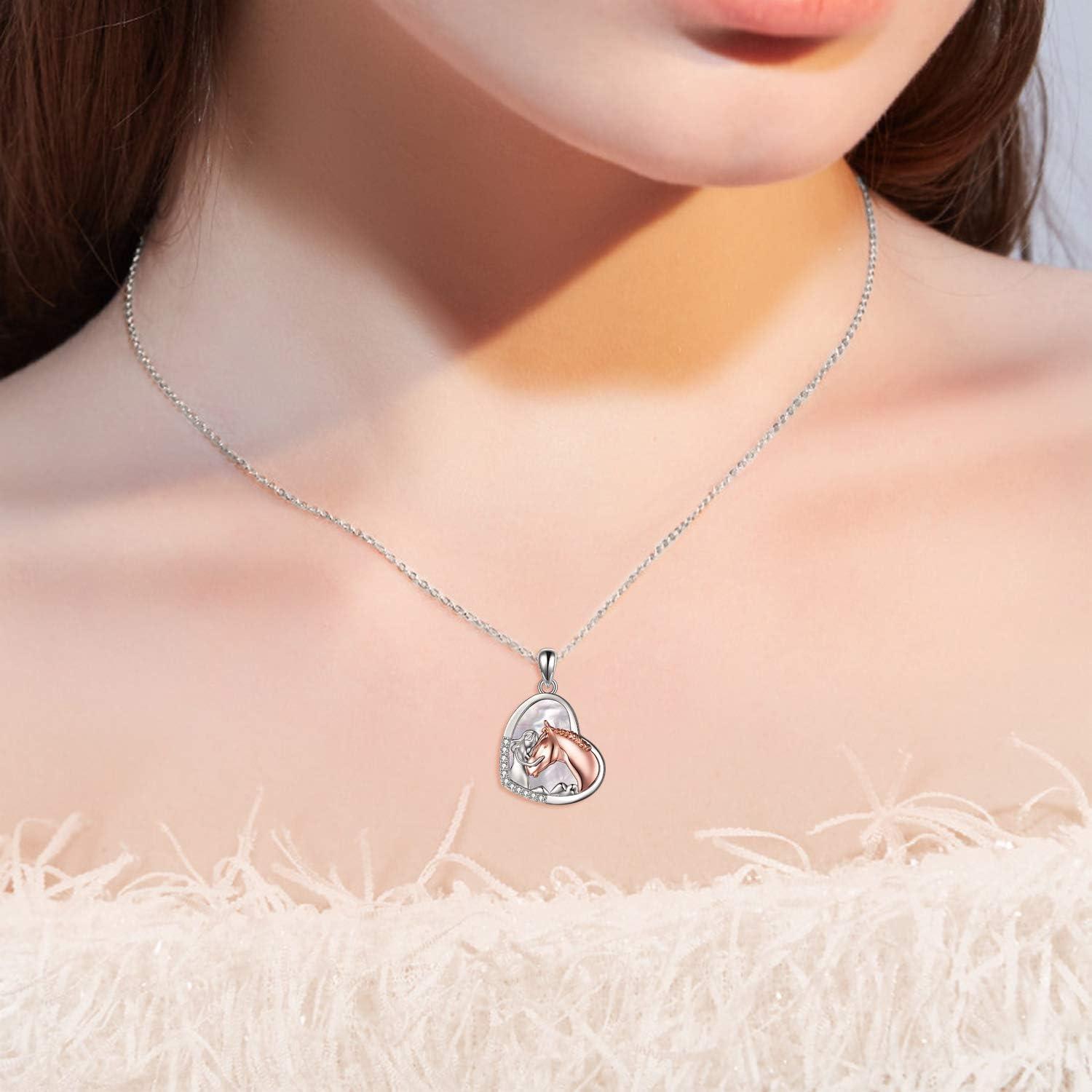 image:imageYFN Horse Pendant Necklace Jewelry 925 Sterling Silver Women Embrace Horse Gift for WomenHorse Necklace with Mother of Pearl