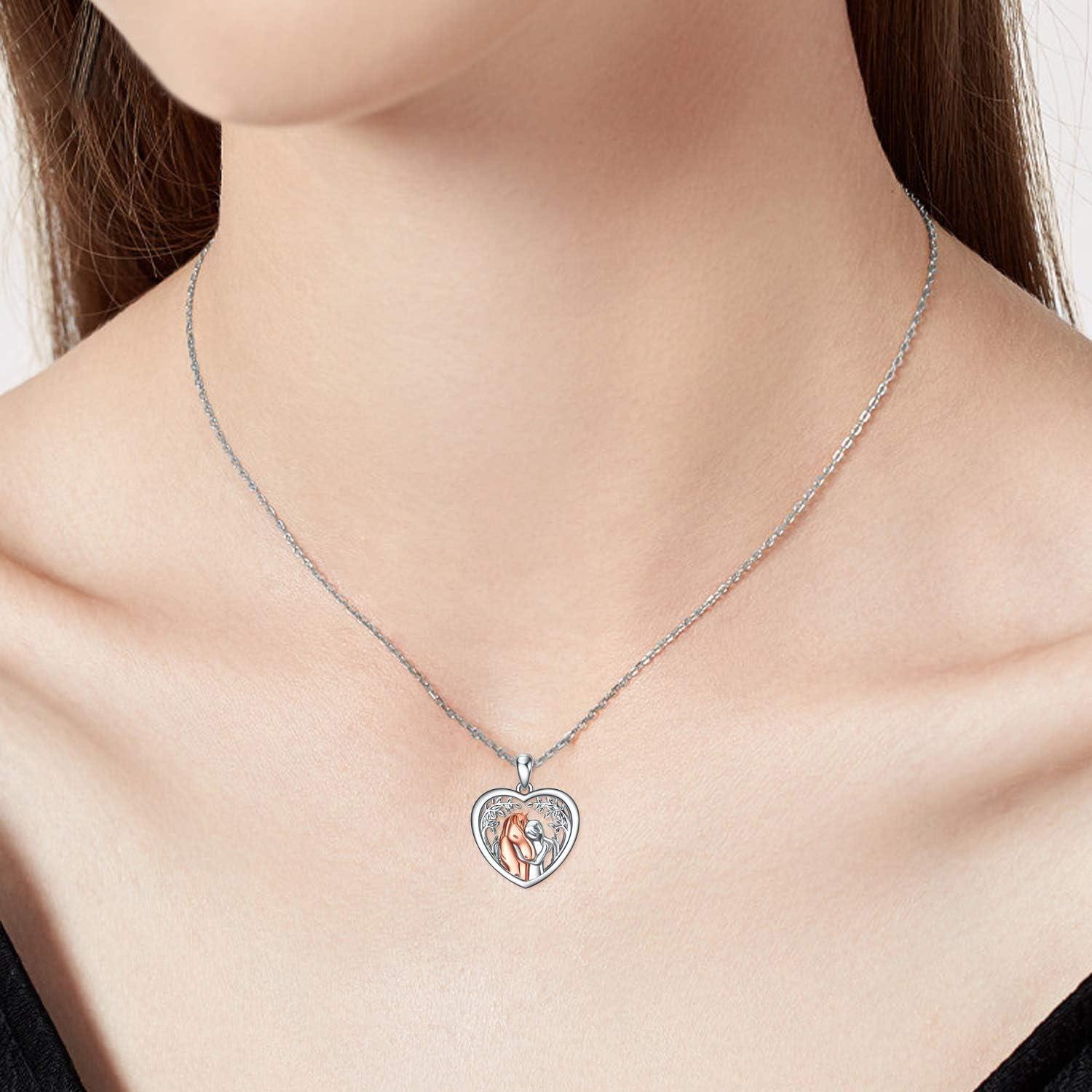 image:imageYFN Horse Pendant Necklace Sterling Silver Women Embrace Horse Gift for Women Horse Loverwomen with Horse Necklace