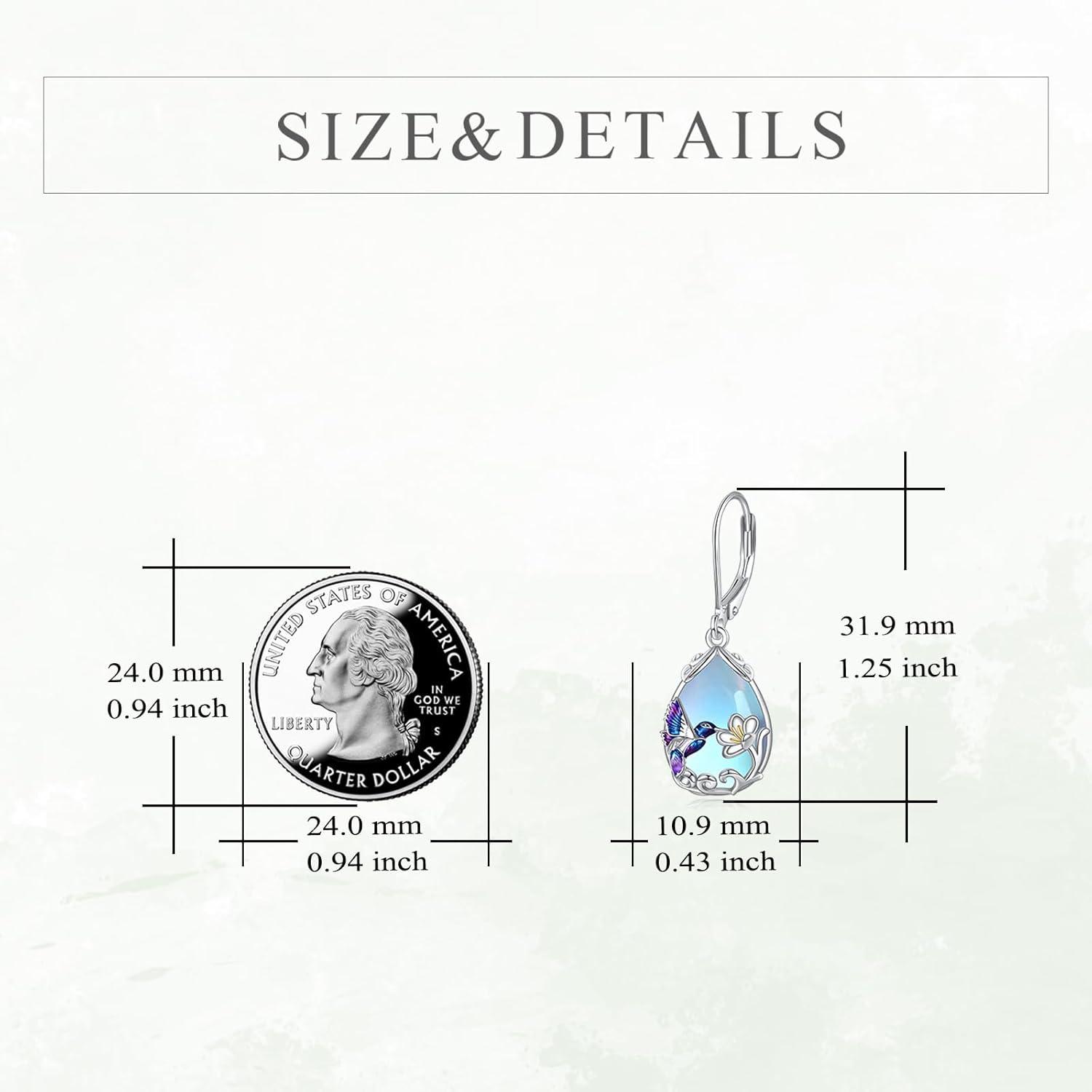 image:imageYFN Hummingbird Earrings Bird Dangle 925 Sterling Silver Jewelry Gifts for WomenSilverHummingbird Moon Earrings